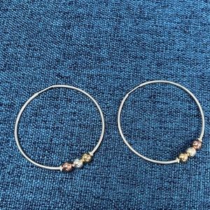 Silver Earrings, jewelry. Hoops, Silver Small Hoop Earrings with 3 Silver Ball